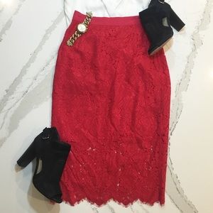 H&M Red Lace Pencil Skirt